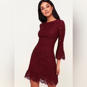 Flair-est of Them All Plum Purple Lace Flounce Sleeve Dress
